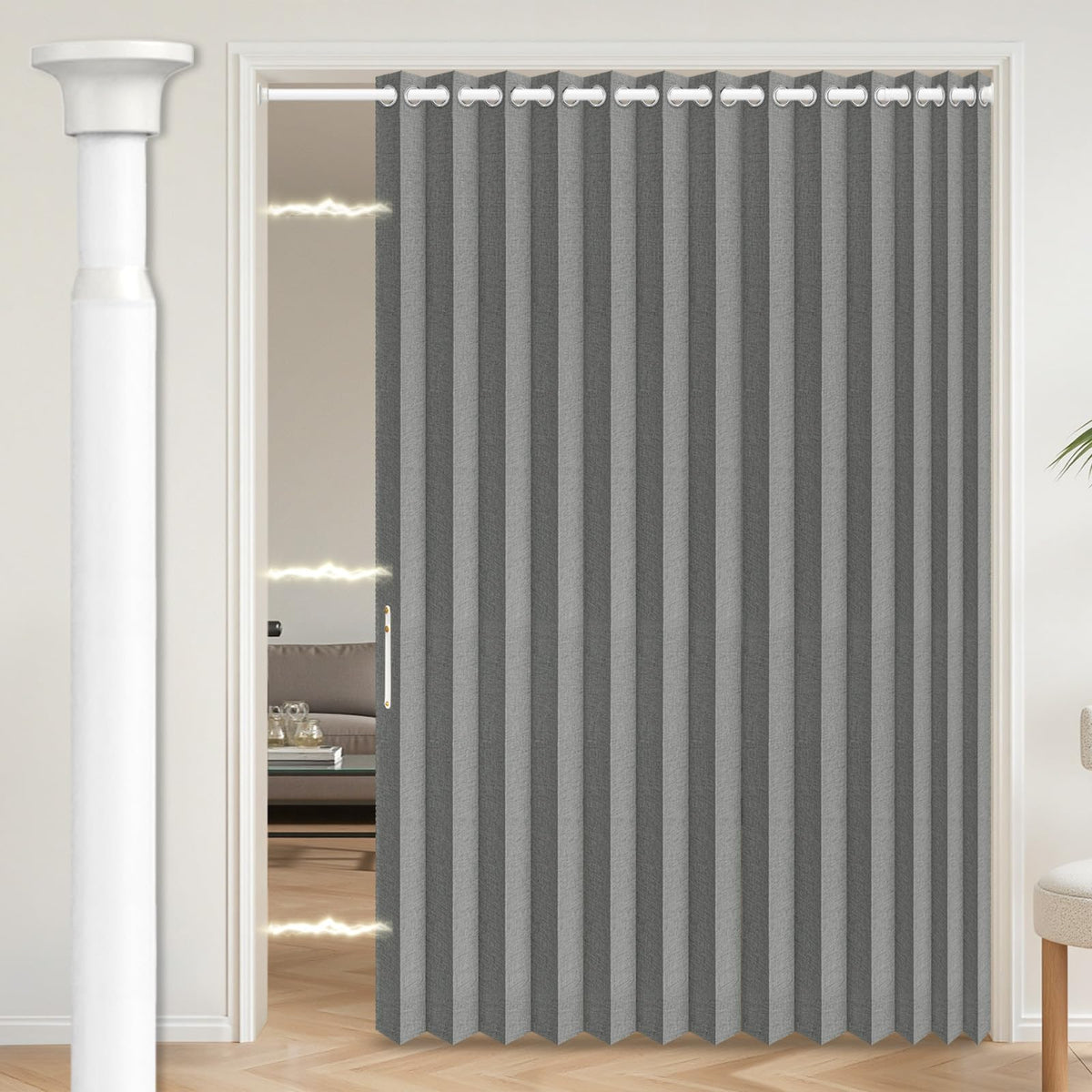 AJAZZ Blackout Accordion Door Magnetic Door Curtain Folding Closet Doors Curtain Invisible for Bedroom Room Living Room Doorway, Grey 42" W x 78" L, 1 Panel
