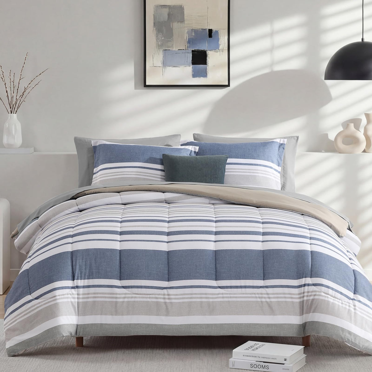 Monbix Full Size Comforter Sets - 7 Pieces Bed in a Bag Full Bedding Set