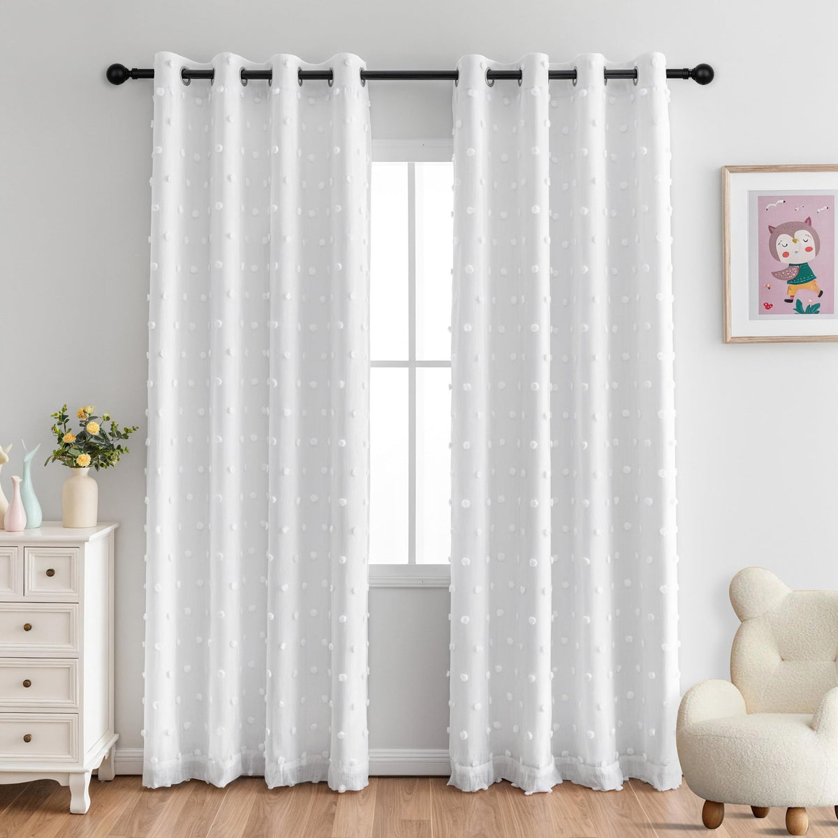 MYSKY HOME Kids Blackout Curtains for Boys Bedroom 84 Inch Long 100% Light Blocking Cute Curtains for Playing Room 2 Panels Grommet Nursery Drapes with Rainbow Pom Pom Sheer 2 Layered 50W x 84L