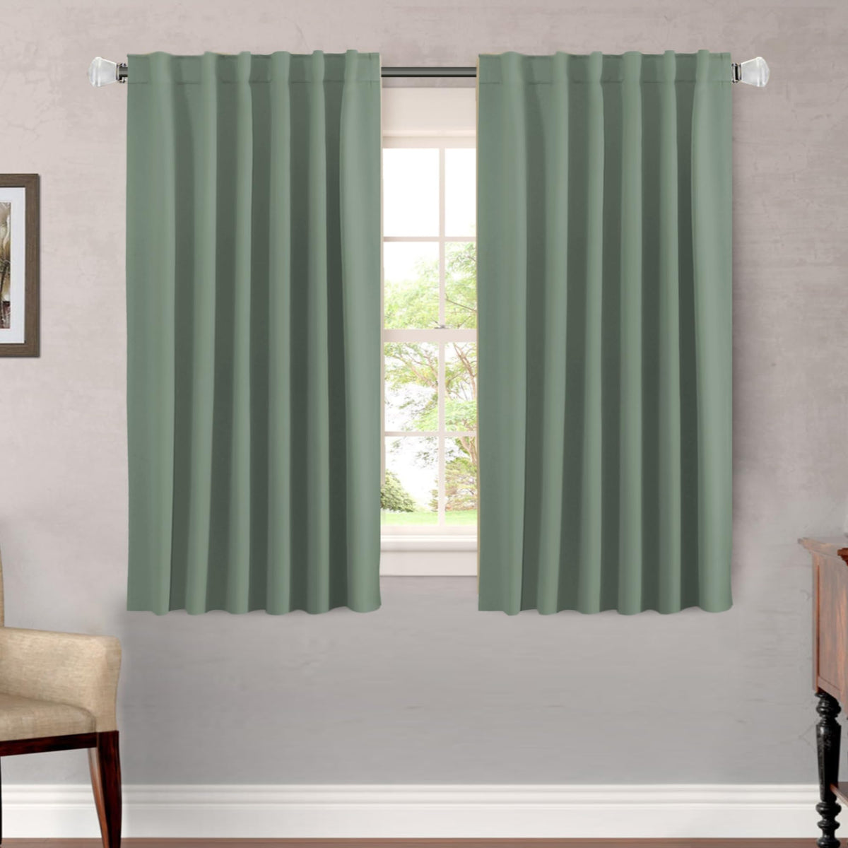 H.VERSAILTEX Blackout Curtains Thermal Insulated Window Treatment Panels Room Darkening Blackout Drapes for Living Room Back Tab/Rod Pocket Bedroom Draperies, 52 x 84 Inch, Light Sage, 2 Panels