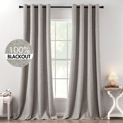 MIULEE 100% Blackout Linen Curtains for Bedroom 52x90 Inches Natural Beige