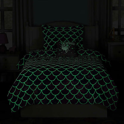 Twin Comforter Set for Girls-3 Pieces Mermaid Glow in the Dark Bedding Sets