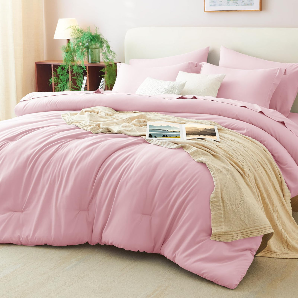 CozyLux Queen Comforter Set Black, 7 Pieces Bed in a Bag