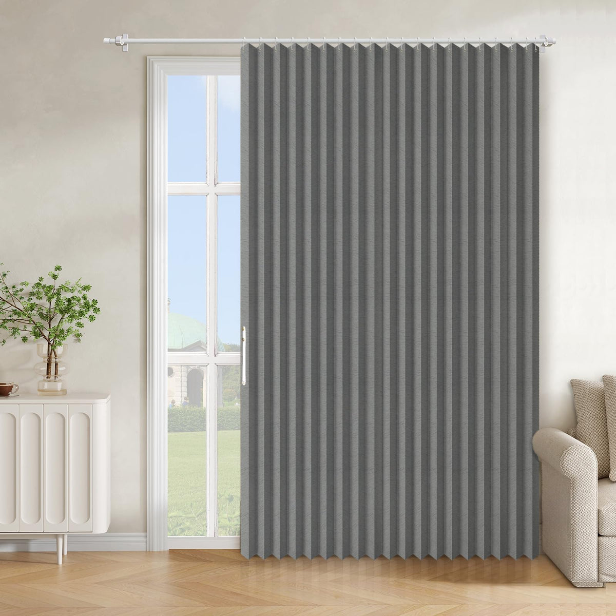 AJAZZ Blackout Accordion Door Magnetic Door Curtain Folding Closet Doors Curtain Invisible for Bedroom Room Living Room Doorway, Grey 42" W x 78" L, 1 Panel