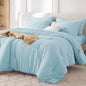 MUXHOMO Queen Comforter Set 7 Pieces, Seersucker Bed in a Bag, Beige