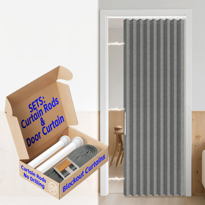 AJAZZ Blackout Accordion Door Magnetic Door Curtain Folding Closet Doors Curtain Invisible for Bedroom Room Living Room Doorway, Grey 42" W x 78" L, 1 Panel