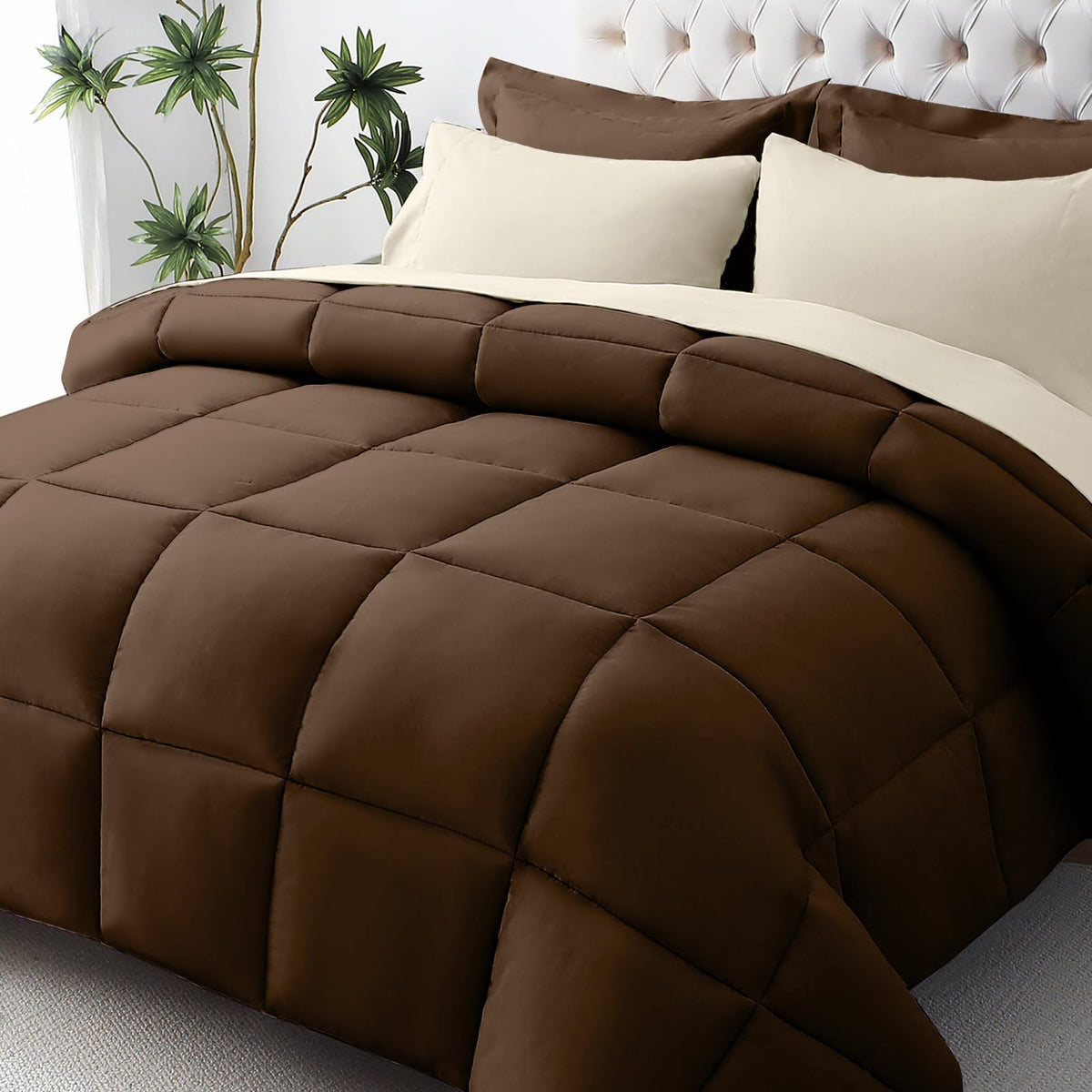 JOLLYVOGUE Full Comforter Set, Ultra-Soft Bed in a Bag Full Size 7 Pieces, Oeko-TEX Certified Bedding Set with Down Alternative Comforter, Sheets, Pillowcases & Shams, Black