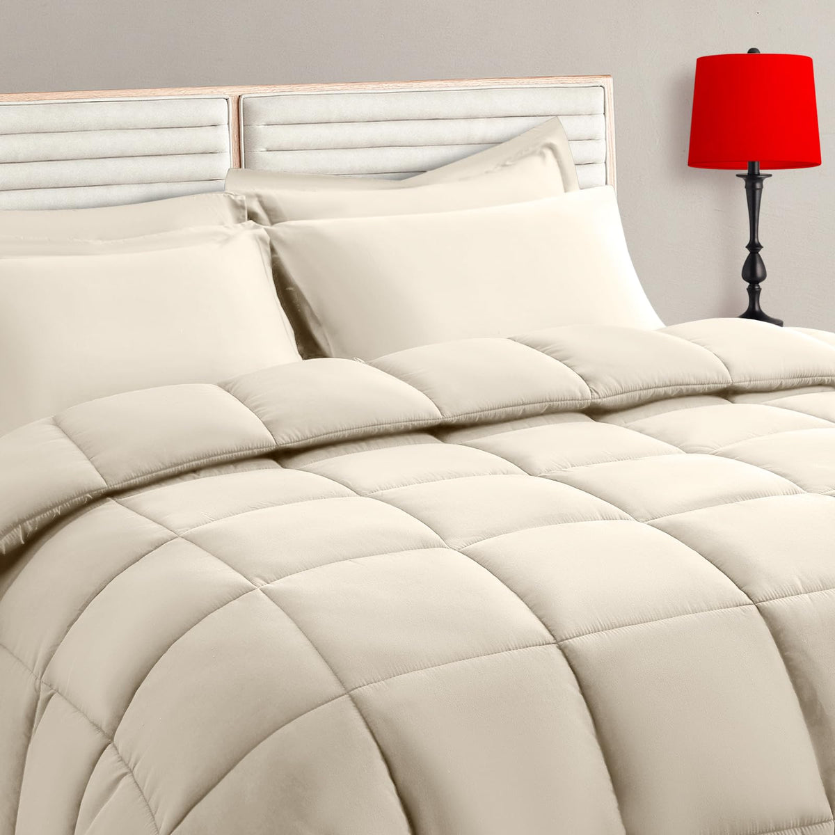 TAIMIT Twin Size Comforter Set - 5 Pieces, Bed in a Bag Bedding Sets with All Season Soft Quilted Warm Fluffy Reversible Comforter,Flat Sheet,Fitted Sheet,1 Pillow Shams,1 Pillowcases,Black