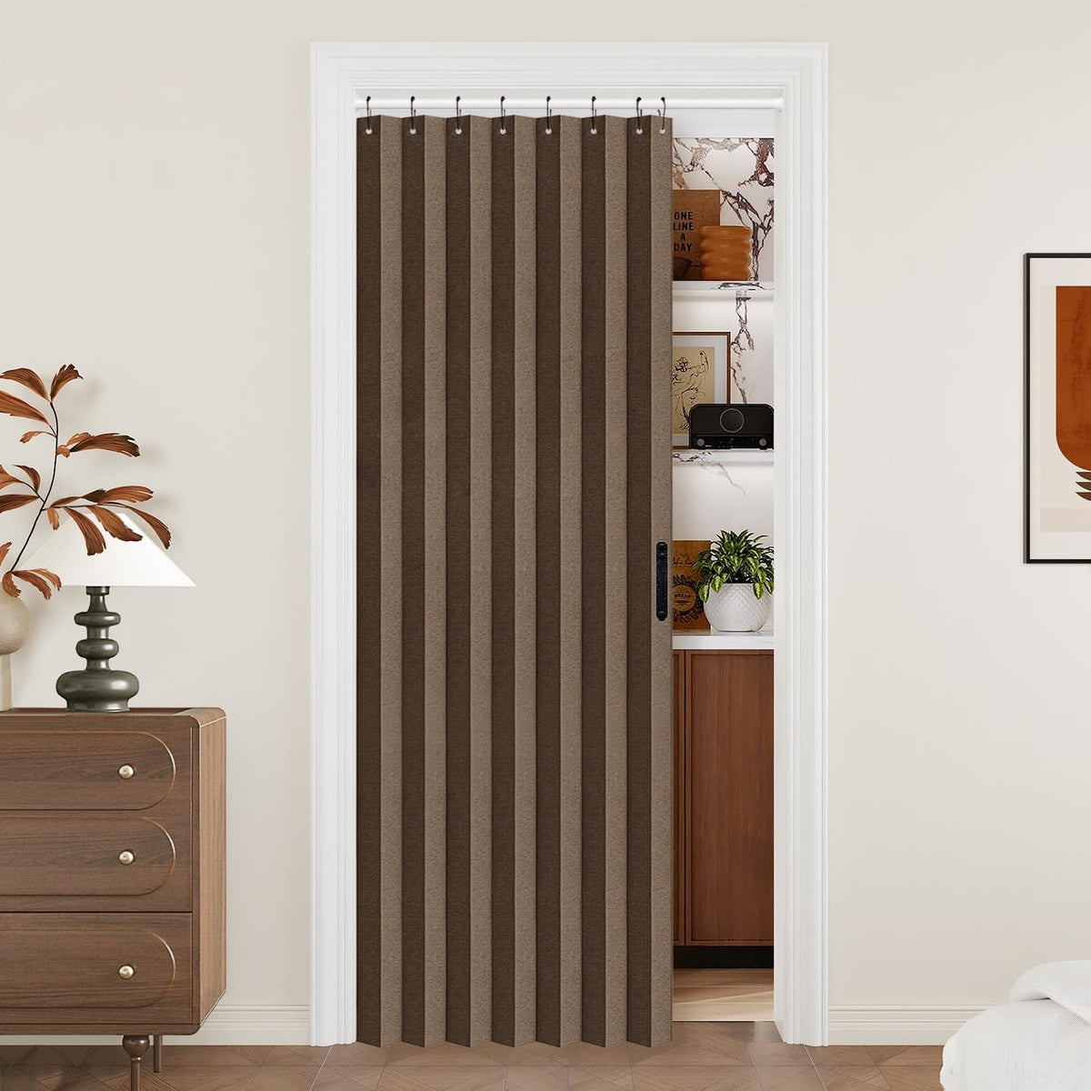 Vatge Closet Door Curtain Room Divider Drapes, Pleated Folding Style Curtains for Doorways Curtain for Bedroom Without Door,1 Panel with Tieback, W39 x L78, Black