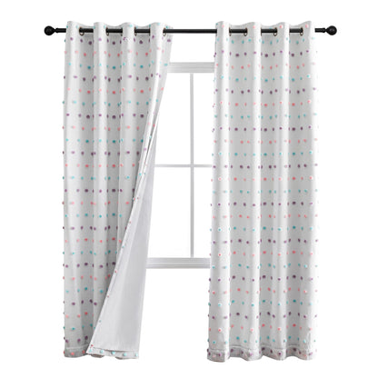 MYSKY HOME Kids Blackout Curtains for Boys Bedroom 84 Inch Long 100% Light Blocking Cute Curtains for Playing Room 2 Panels Grommet Nursery Drapes with Rainbow Pom Pom Sheer 2 Layered 50W x 84L