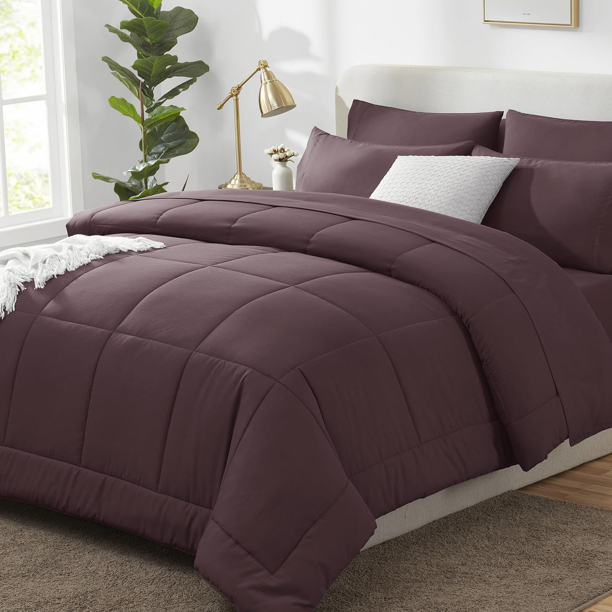 CozyLux Full Size Comforter Sets Black - 7 Pieces Bed in a Bag