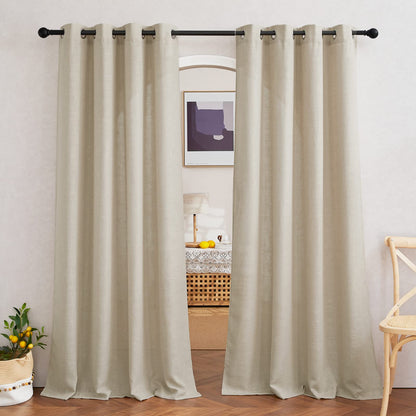 NICETOWN Semi Sheer Linen Ivory Curtains for Bedroom, W52xL84, 2 Panels