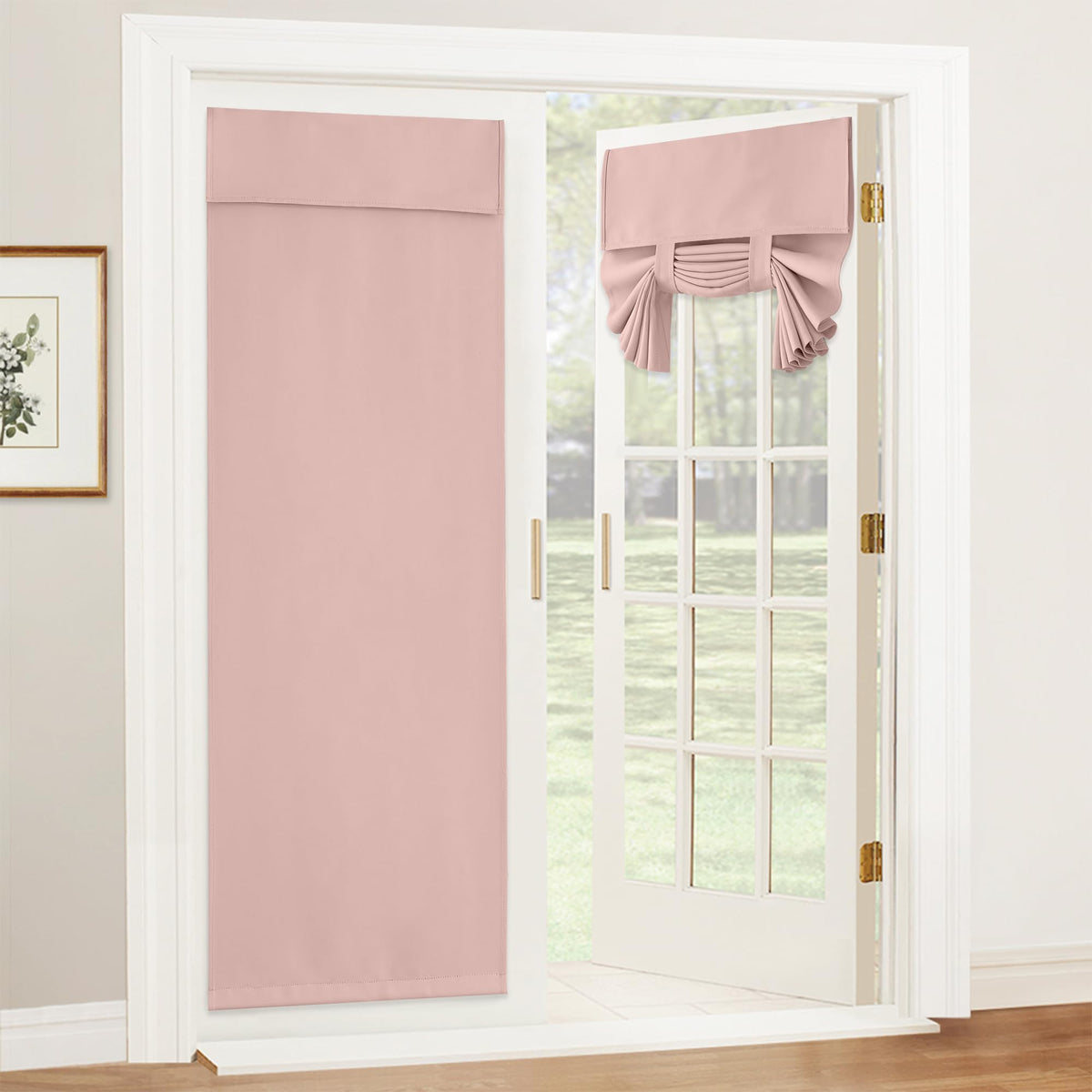 RYB HOME Blackout French Door Curtain, No Drill, W26 x L69, Black, 1 Panel