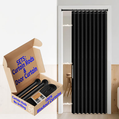 AJAZZ Blackout Accordion Door Magnetic Door Curtain Folding Closet Doors Curtain Invisible for Bedroom Room Living Room Doorway, Grey 42" W x 78" L, 1 Panel
