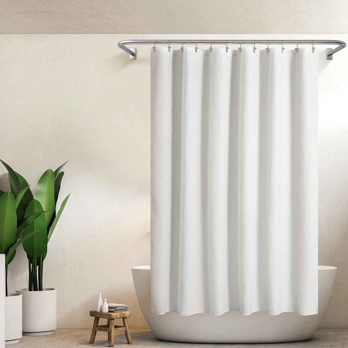 Barossa Design Waffle Weave White Shower Curtain Hotel, Standard Size