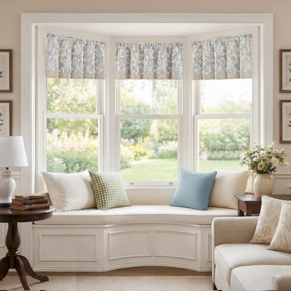 jinchan Linen Valance Curtain Farmhouse 16 Inch 1 Panel Blue on Beige