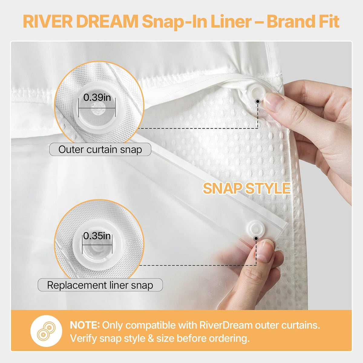 River Dream Plastic(PEVA) Snap in Shower Curtain Liner Replacement,70Wx54H
