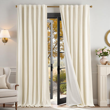 Lazzzy Blackout Curtains Thermal Insulated Curtains Room Window Drapes Super Soft Luxury Curtains for Living Room Bedroom Rod Pocket 2 Panels, 96 Inch Lined | Beige