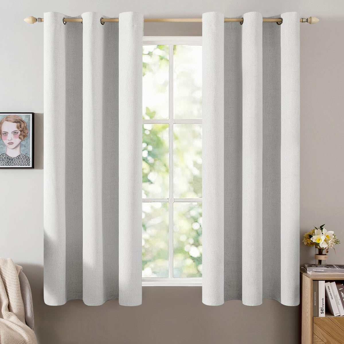 MIULEE 100% Blackout Linen Curtains for Bedroom 52x90 Inches Natural Beige