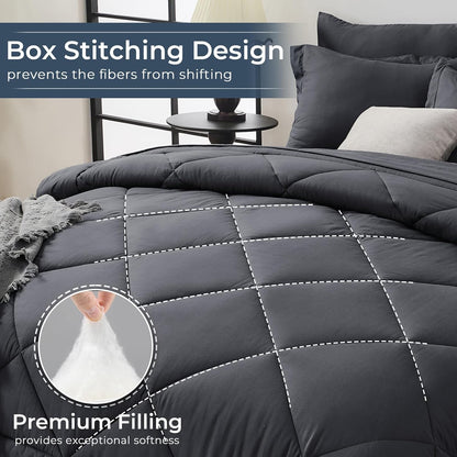 HEVUMYI 7-Piece Full Comforter Set, Dark Grey Bed in a Bag