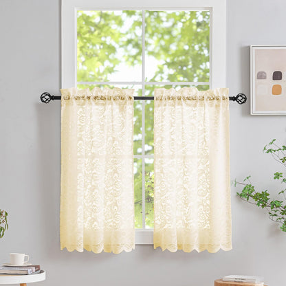 ALIGOGO Short White Lace Kitchen Curtains 36 Length 2 Panels W26 x L36 Inch