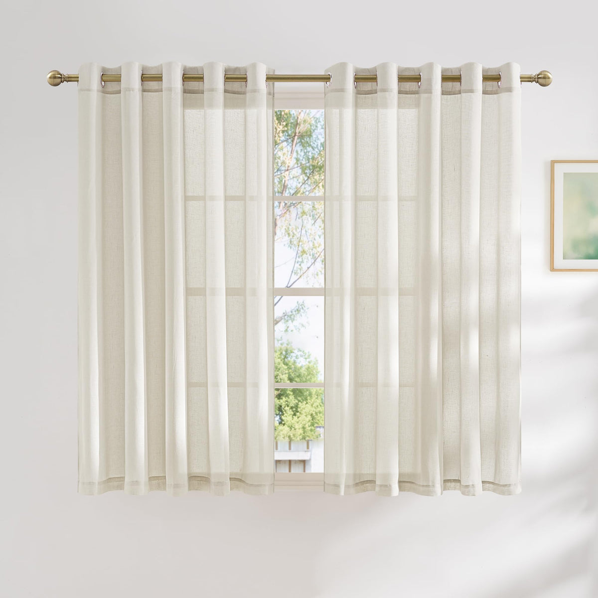 NICETOWN Semi Sheer Linen Ivory Curtains for Bedroom, W52xL84, 2 Panels