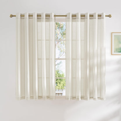 NICETOWN Semi Sheer Linen Ivory Curtains for Bedroom, W52xL84, 2 Panels