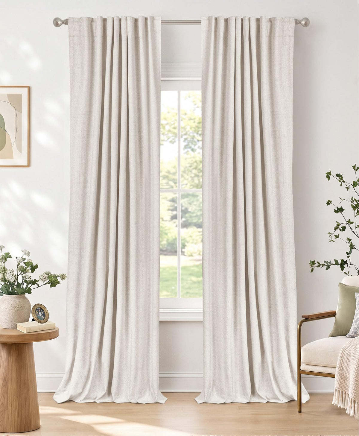 Linen Total Blackout Curtains for Bedroom Living Room 84 Inch, Cream