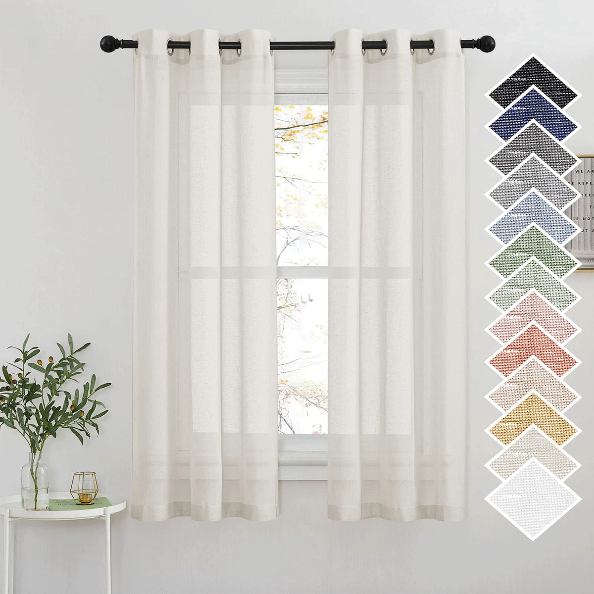 NICETOWN Semi Sheer Linen Ivory Curtains for Bedroom, W52xL84, 2 Panels
