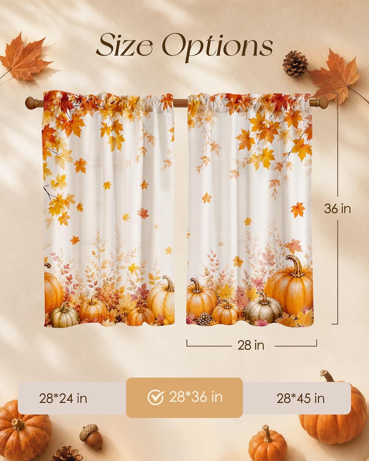 Miss Adola 36 Inch Length Kitchen Tier Curtains Pumpkin Leaf Cafe Curtains