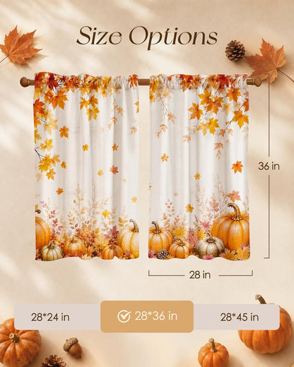 Miss Adola 36 Inch Length Kitchen Tier Curtains Pumpkin Leaf Cafe Curtains