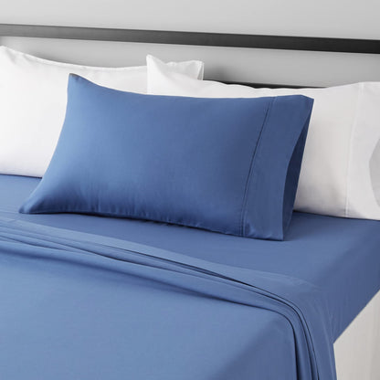 Amazon Basics Lightweight Super Soft Easy Care Breathable Microfiber 4 Piece Bed Sheets Set with 14-Inch Deep Pockets, Full, Navy Blue, Solid