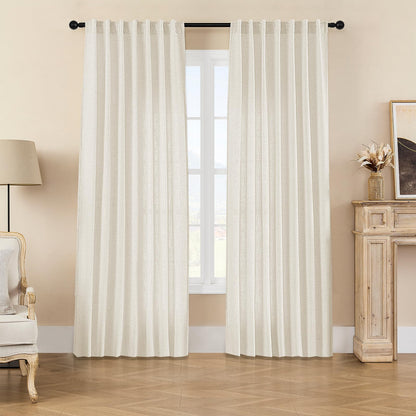Joydeco Linen Curtains 96 inch Length 2 Panel Set, Light Filtering Curtain for Living Room Bedroom, 52 inch Wide Drapes with Rod Pocket Back Tab (96" Lx52 W, Ivory on Linen)