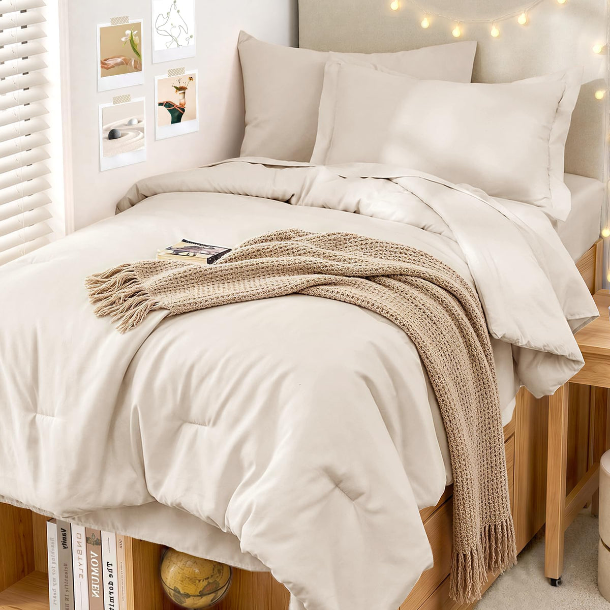 MUXHOMO Queen Comforter Set 7 Pieces, Soft Bed in a Bag, Olive Green