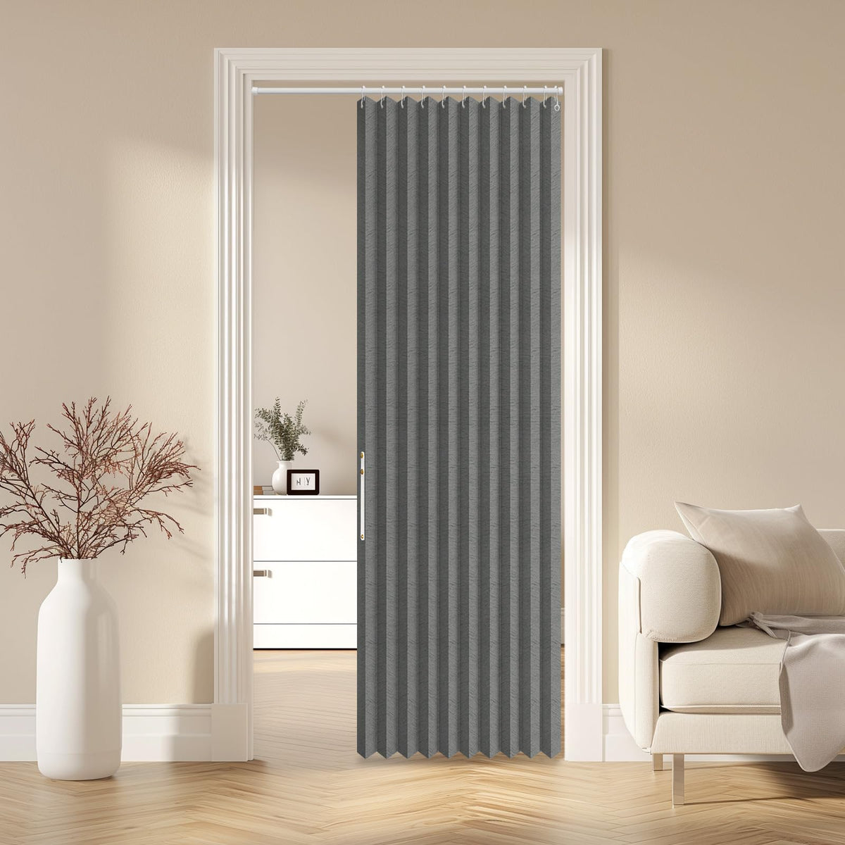 AJAZZ Blackout Accordion Door Magnetic Door Curtain Folding Closet Doors Curtain Invisible for Bedroom Room Living Room Doorway, Grey 42" W x 78" L, 1 Panel
