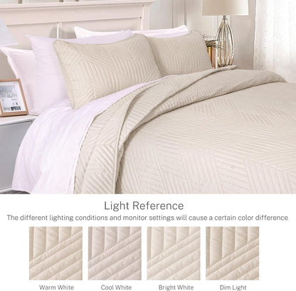 Exclusivo Mezcla Ultrasonic Full Queen Quilt Bedding Set, Beige Cream