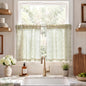 jinchan Linen Striped Tier Curtains for Kitchen Windows Green 26 x 24 inch