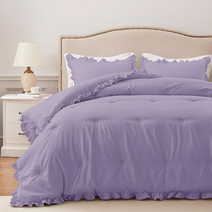 HARBOREST Queen Comforter Ruffle Black, Fluffy Queen Bedding, 3 Pieces Shabby Chic Comforter Set(1 Comforter & 2 Pillow Shams)