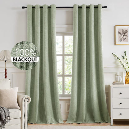MIULEE 100% Blackout Linen Curtains for Bedroom 52x84 Inches Natural Beige