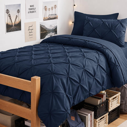 CozyLux Queen Comforter Set Black, 7 Pieces Pintuck Bed in a Bag