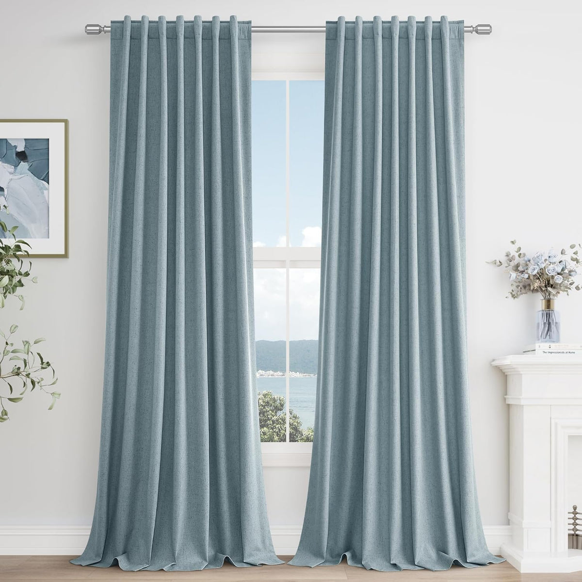 Guken Cream Linen Blackout Curtains 84 Inch Length 2 Panels Set for Living Room Bedroom Back Tab Thermal Insulated 100% Black Out Drapes Room Darkening Window Curtain Ivory Natural Beige