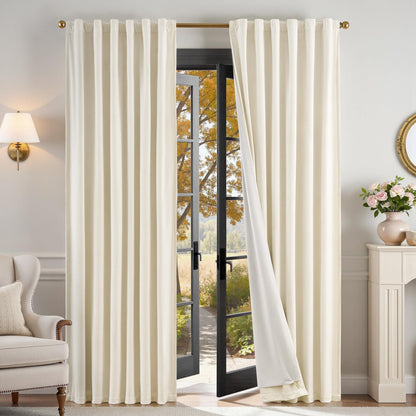 Lazzzy Blackout Curtains Thermal Insulated Curtains Room Window Drapes Super Soft Luxury Curtains for Living Room Bedroom Rod Pocket 2 Panels, 96 Inch Lined | Beige