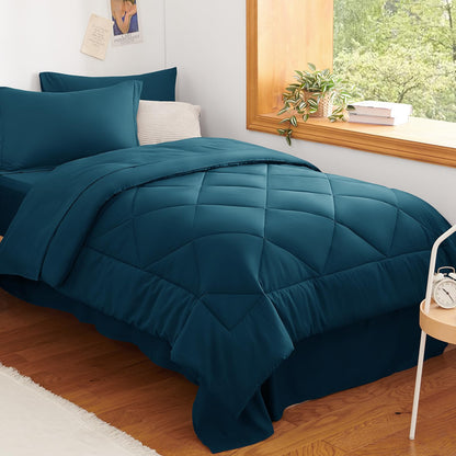 CozyLux Queen Comforter Set 88"x88" Dark Grey - 7 Piece Bed in a Bag
