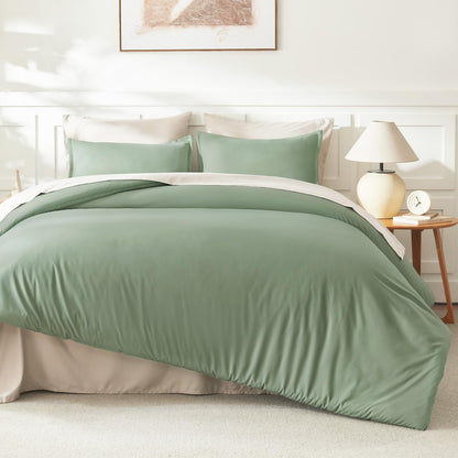Litanika Queen Comforter Set Sage Green, 3 Pieces Lightweight Solid Bed Set