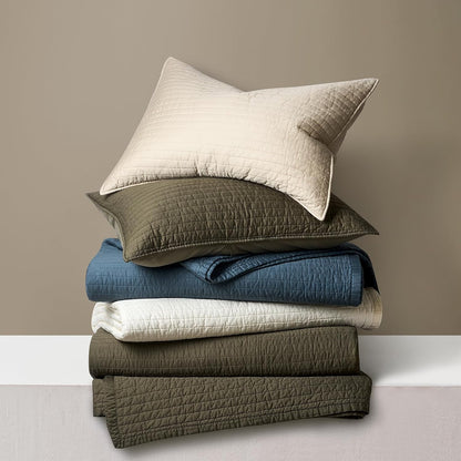 EVERGRACEHOME Cotton Sateen Quilt Set, Queen Size, Olive Green