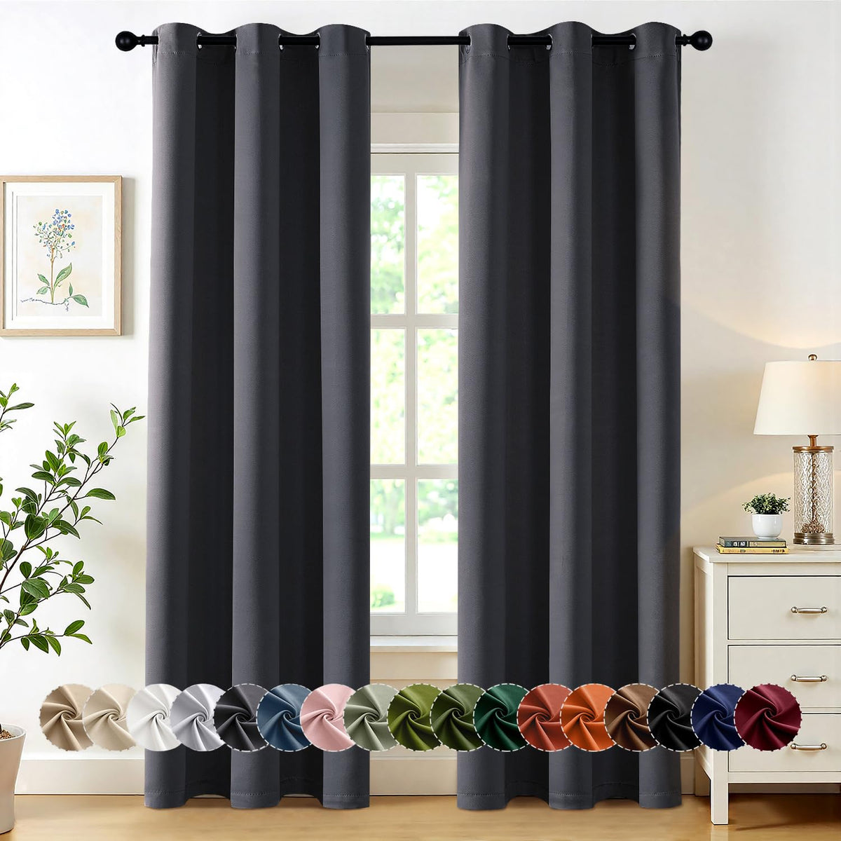 MIULEE Blackout Curtains for Bedroom 2 Panels 40 x 63 Inch Long Black