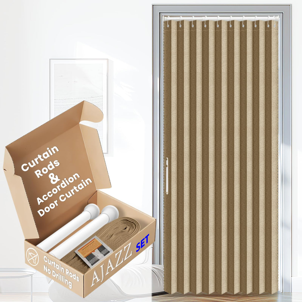 AJAZZ Blackout Accordion Door Magnetic Door Curtain Folding Closet Doors Curtain Invisible for Bedroom Room Living Room Doorway, Grey 42" W x 78" L, 1 Panel