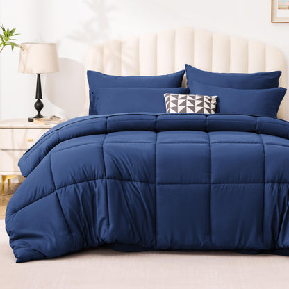 Love's cabin Queen Comforter Set, 7 Pieces Bed in a Bag, Black
