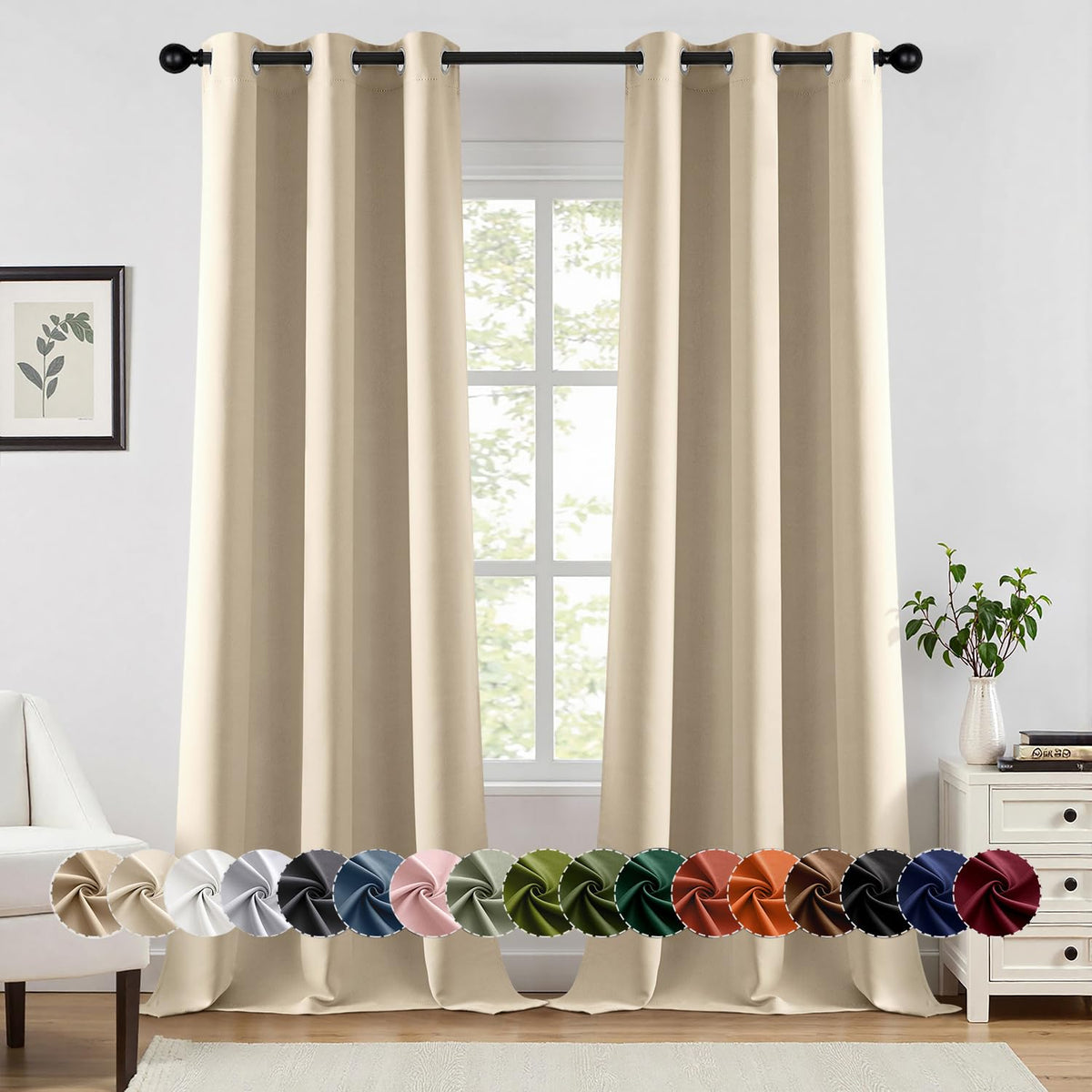 MIULEE Blackout Curtains for Bedroom 2 Panels 40 x 63 Inch Long Black