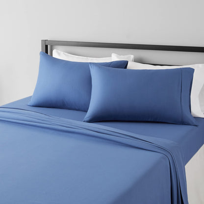 Amazon Basics Lightweight Super Soft Easy Care Breathable Microfiber 4 Piece Bed Sheets Set with 14-Inch Deep Pockets, Full, Navy Blue, Solid